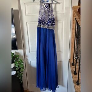 Formal Royal Blue Beaded Keyhole Back Dress